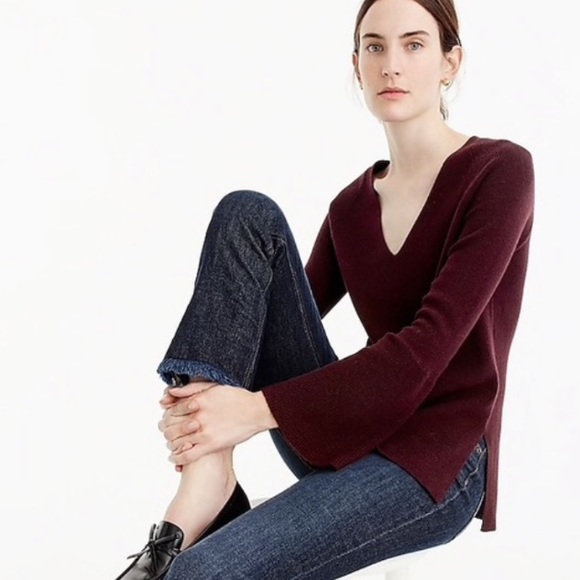 J. Crew Sweaters - J. Crew Burgundy Maroon Wool Peplum Sleeve V-Neck Sweater